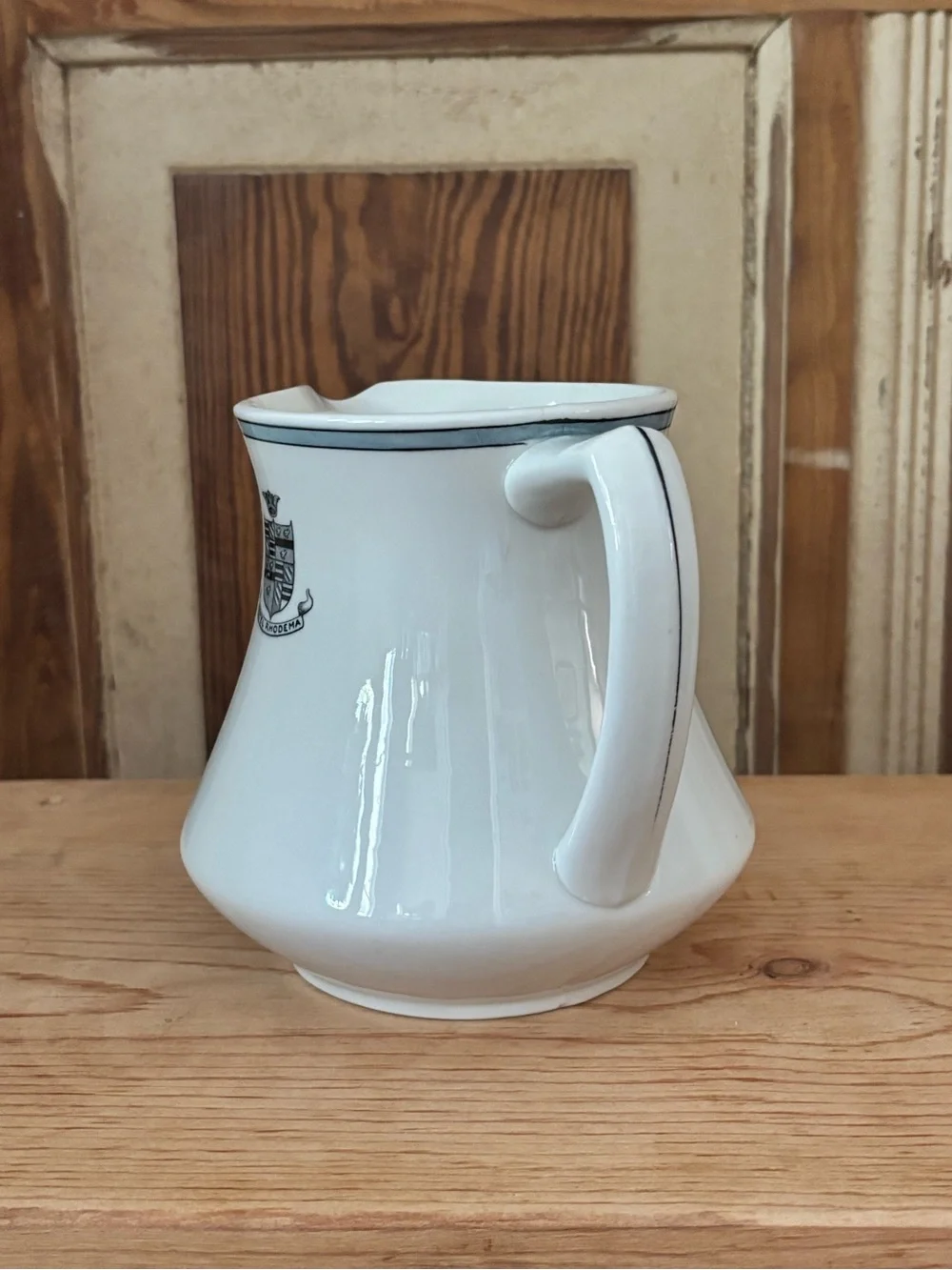 White Ceramic Creamer Pitcher-Hotel Rhodema-Syracuse China-6” tall